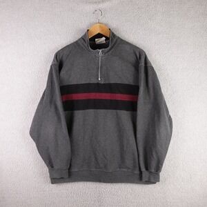 Vintage Discus Athletic Mens Large Quarter Zip Sweatshirt Gray Striped Pullover‎